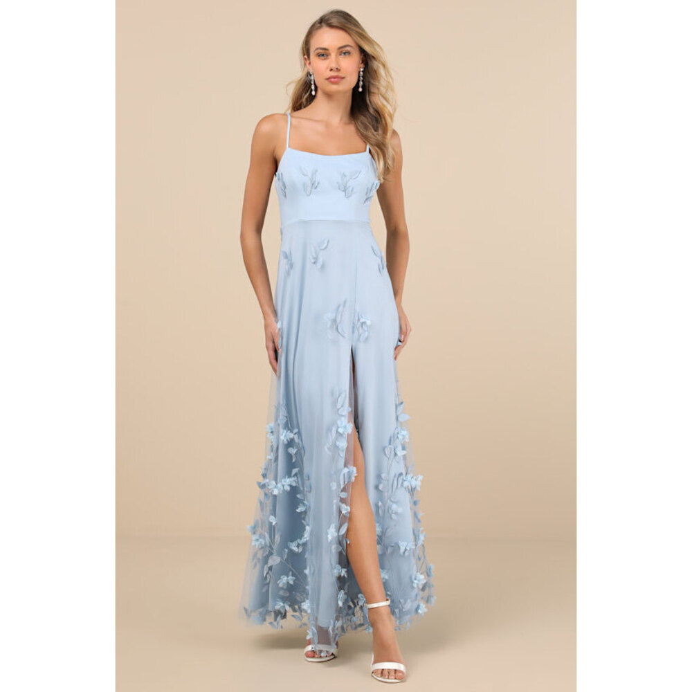 Lulus Abundant Charm Light Blue 3d Floral Applique Maxi Dress - Size L